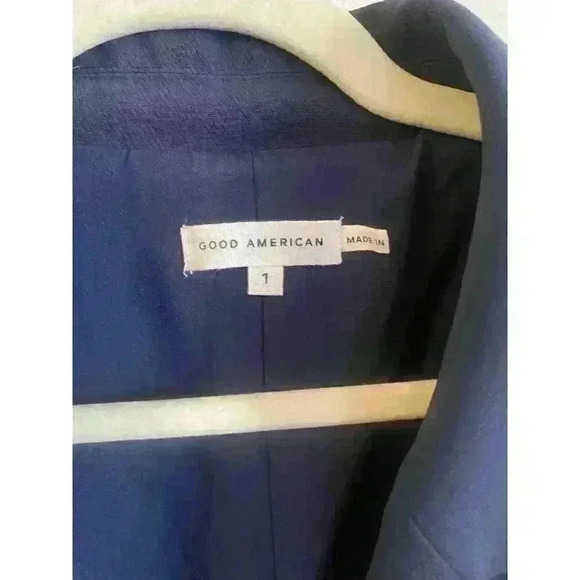 Good American Navy Blue Single Button Lapel Blazer Size Small (1) *missing belt* - Picture 3 of 5
